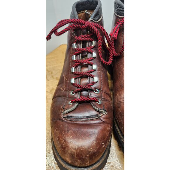 VTG Milo Boots Mens 11M Brown Thick Leather Mountain Vibram USA Needs Insoles main image 4